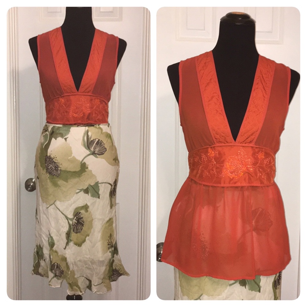 🍂🍁 Fall Vintage H&M Orange Chiffon Embellished Top Sz 6